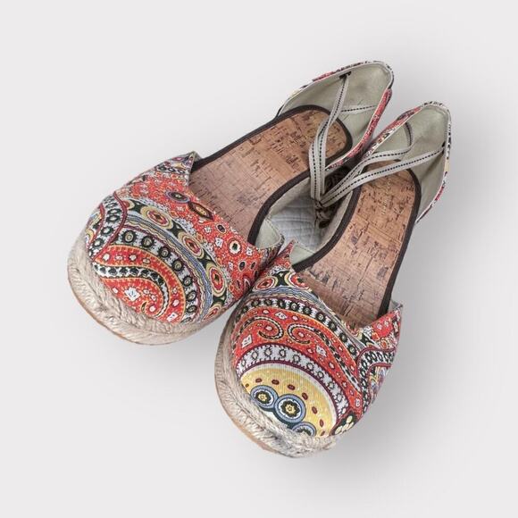 Tommy Hilfiger Womens Espadrille Wedges sz 10 High Heel Boho Paisley Cute Fabric - Picture 3 of 8